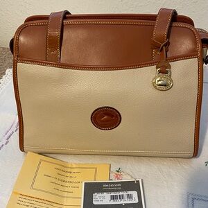 NWT Dooney & Bourke Bone & Tan Leather East/West TOTE Immaculate Made in USA 🇺🇸